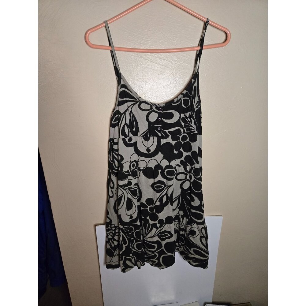 Roxy Hawaiian Flower Spaghetti Strap Tiered Cotton Blend Shift Dress Sz Medium